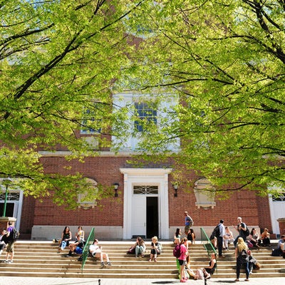 Image of students outside on the campus of Manhattan University