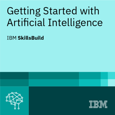 IBM SkillsBuild logo that says getting started with artificial intelligence for Manhattan University